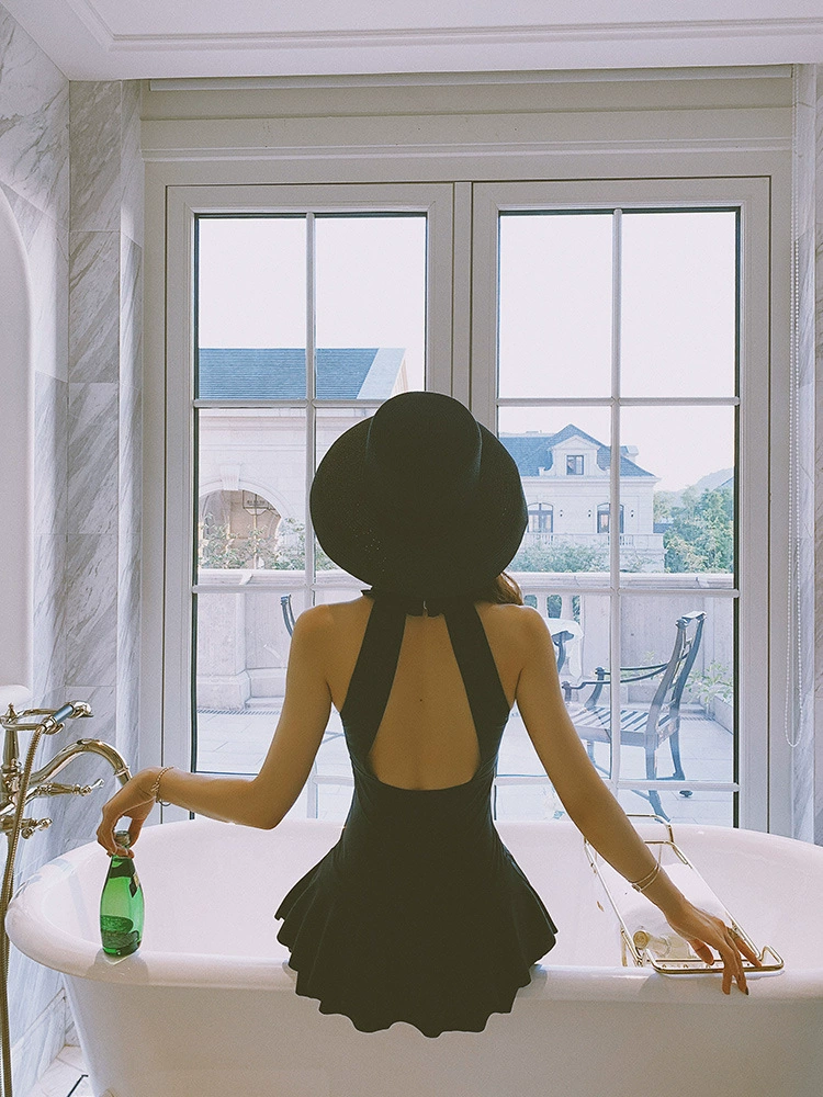 Overall, swimwear, sexy skirt for swimming, fitted, high-quality style, backless