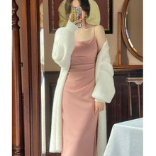 2024新款粉色吊带连衣裙长短款收腰长裙子气质包臀短裙