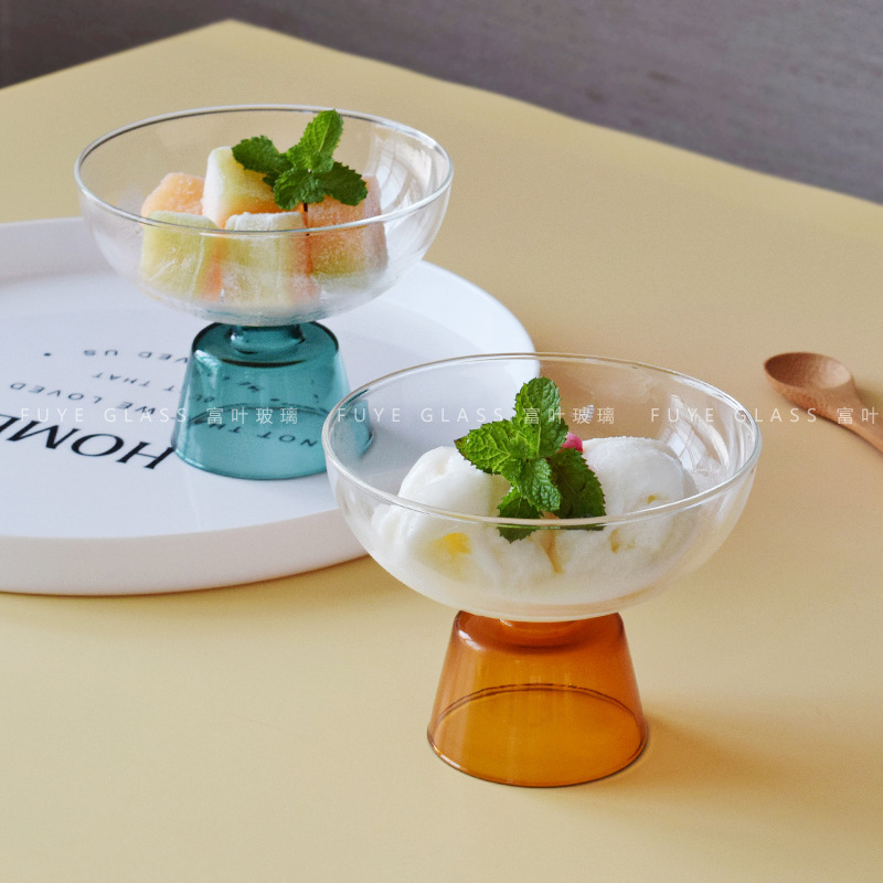 Creative light luxury colored glass dessert bowl household Bird's Nest sugar water bowl goblet ice cream bowl yogurt cup ice cream bowl