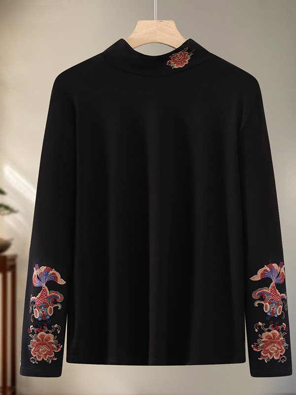 2026 Spring New Style Clothing for Middle-Aged and Elderly Mothers, 2026 New Half-Turtleneck Pullover Long-Sleeve T-Shirt, Artistic and Casual