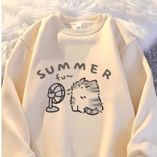 中大童秋冬圆领卫衣女童ins韩版洋气女孩卡通印花学生加绒上衣潮