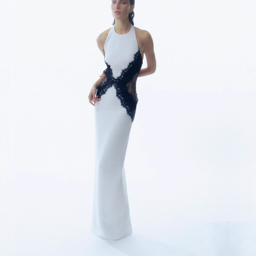 Women's Sexy Lace Panel Hollow Out Halter Backless High Slit Bodycon Maxi Dress – Elegant Summer Gown 2026_ecoleips.com