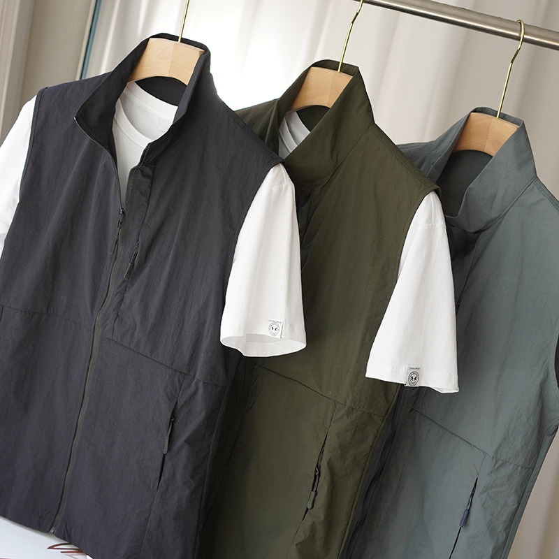 Bird Style! 75D Nylon Twill Outdoor Bird Windproof Waterproof Autumn Thin Men's Stand-up Vest Backless Top