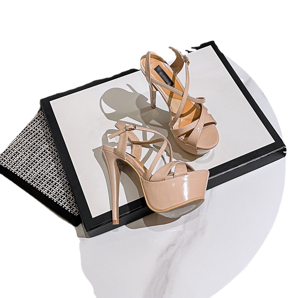 Tacones transfronterizos Amazon pole dance tacón de aguja europea y americana Correa plataforma Sandalias de tacón alto temperamento