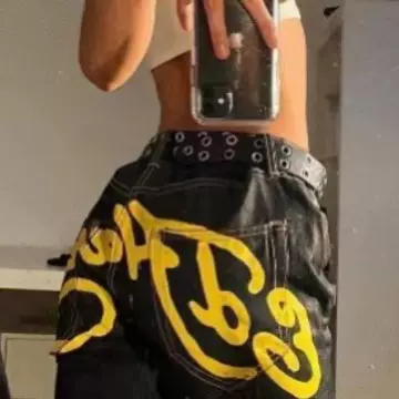 欧美嘻哈潮牌夏季休闲百搭显瘦直筒宽松阔腿女美式辣妹牛仔裤微弹