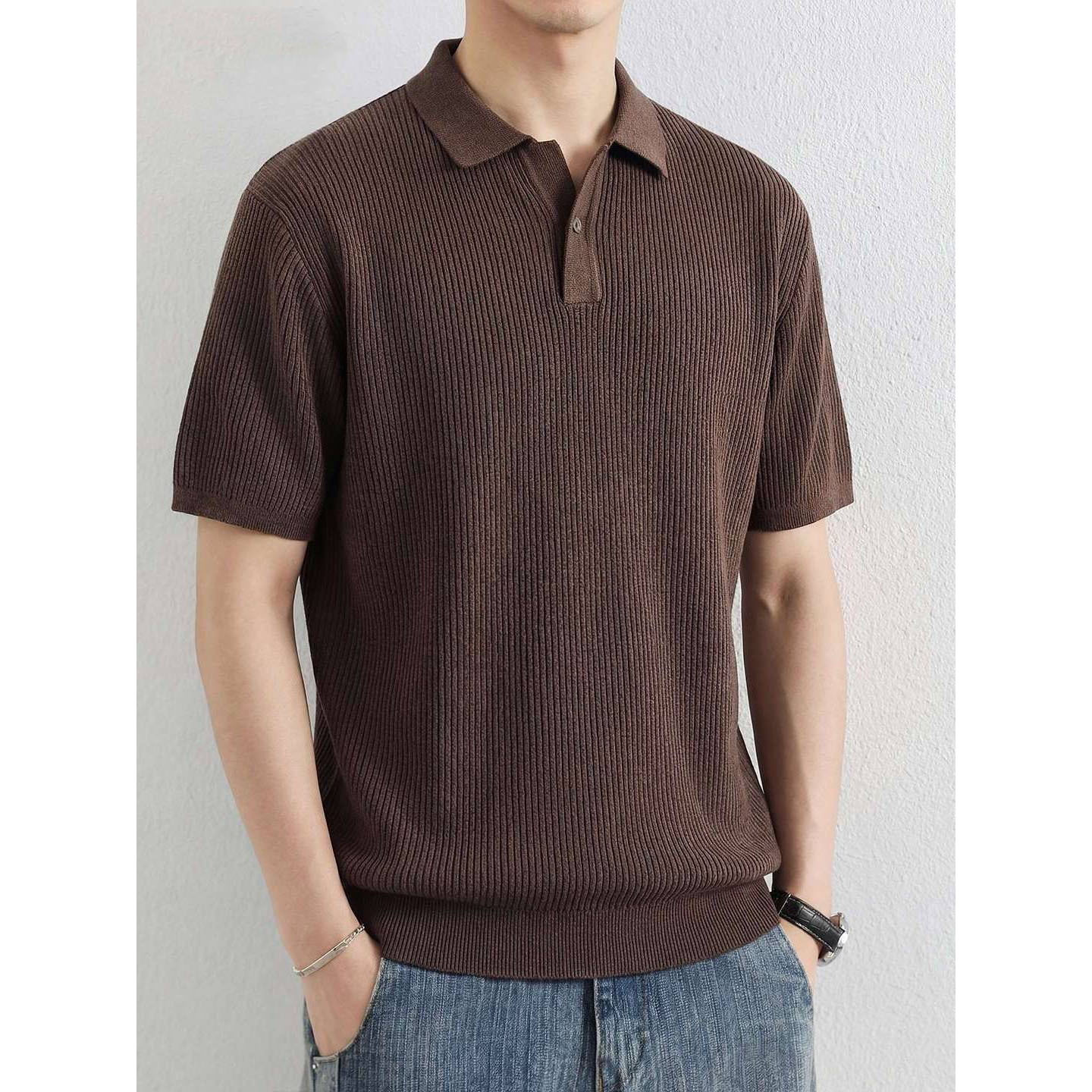 Polo camiseta de punto camiseta de manga corta camiseta de hombre cuello en V Paul color antiguo viento de negocios de verano fábrica transfronteriza al por mayor