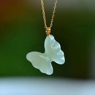 Fubei Diamond Jewelry [18K Gold Inlaid with Hetian Jade Qinghai Material Oval Bread Brand Pendant] Bare Stone about 25*38mm