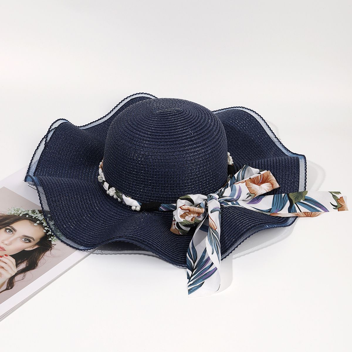 Nuevo estilo francés flotante parque de playa para jugar sombrero de paja de estilo coreano mujer moda arco de alta calidad dulce sombra transpirable