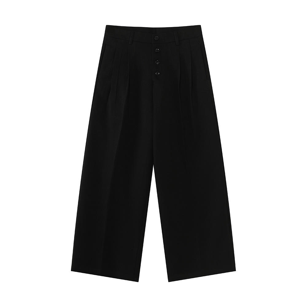 MTLCLOTHES Hombres| Vintage Qianfeng de alto nivel con diseño de botones múltiples, pantalones casuales de piernas anchas, moda