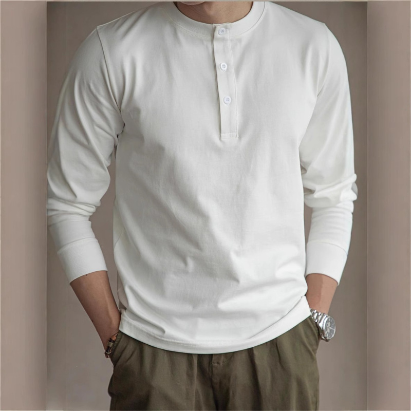 American Retro 320g Heavyweight Henley Shirt Slim Fit Pure Cotton Long-Sleeve Loose Base Shirt Khaki Tough Guy Men's Autumn American Retro 320g Heavyweight Henley Shirt Slim Fit Pure Cotton Long-Sleeve Loose Base Shirt Khaki Tough Guy Men's Autumn