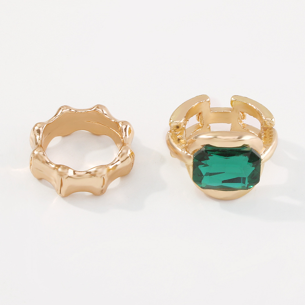 Imitation Emerald Ring Women's Bamboo Alloy Rings Set display picture 5