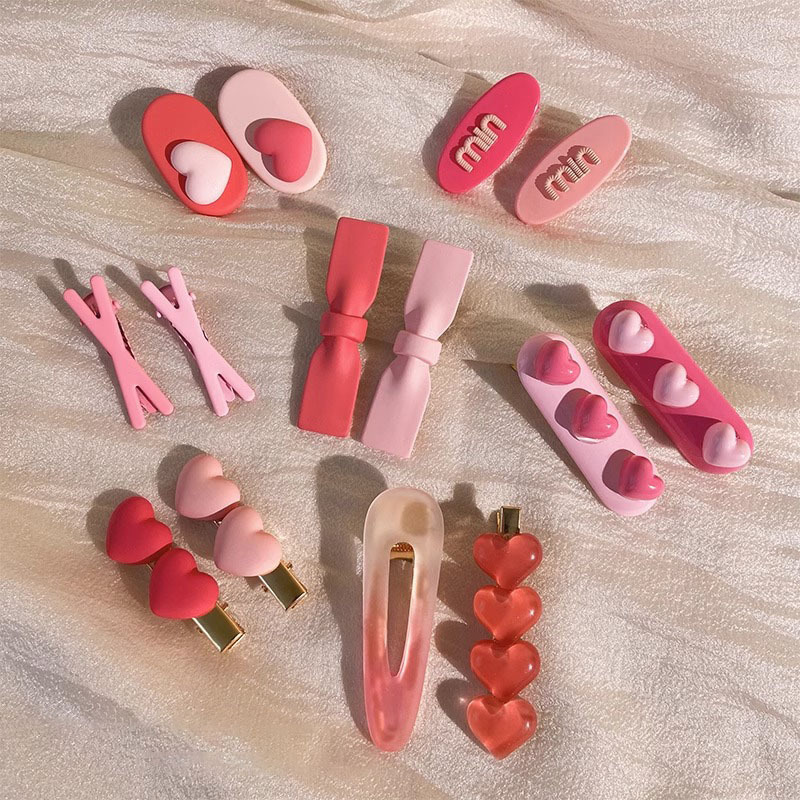 Pink Small Hairpin Sweet Desire Side Clip Cute Girl's Heart Sweet Duckbill Clip Hairpin Bangs Clip Headwear