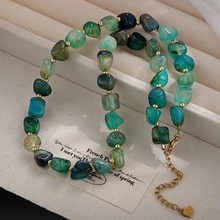 厂家直销小众设计感钛钢不掉色不规则龙纹绿玛瑙显白串珠项链个性