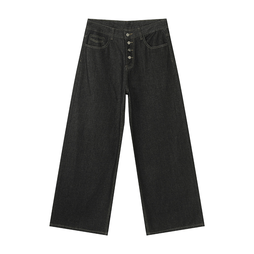 MTLCLOTHES Hombres| Retro multi-botones de cintura media base de vaca piernas anchas rectas jeans lavados con agua