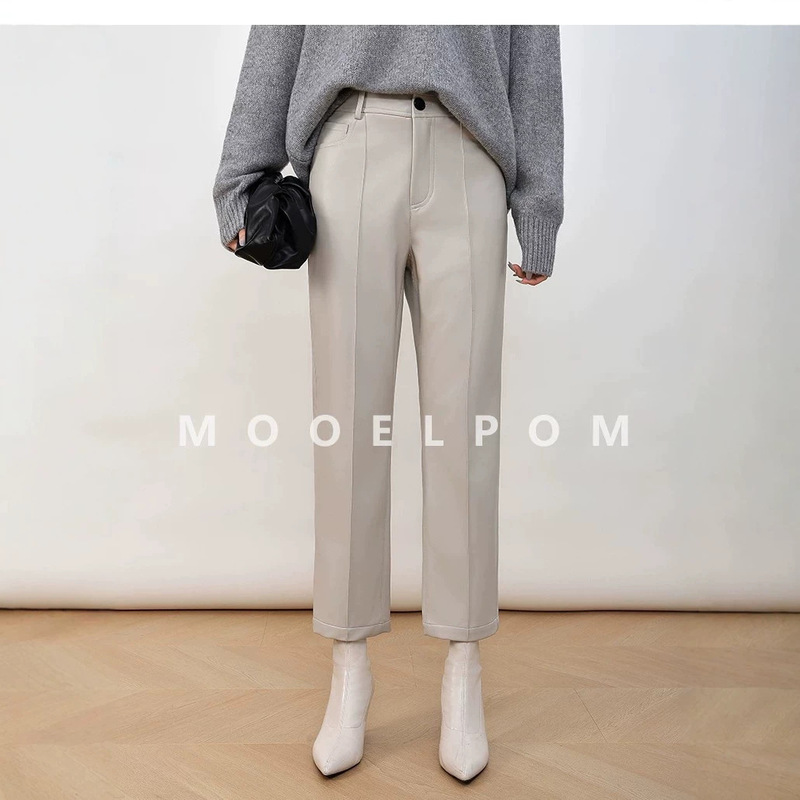 2026 new mid-front seam nine-point leather pants, super soft protein leather, PU leather pants, straight-leg leather pants 2026 new mid-front seam nine-point leather pants, super soft protein leather, PU leather pants, straight-leg leather pants