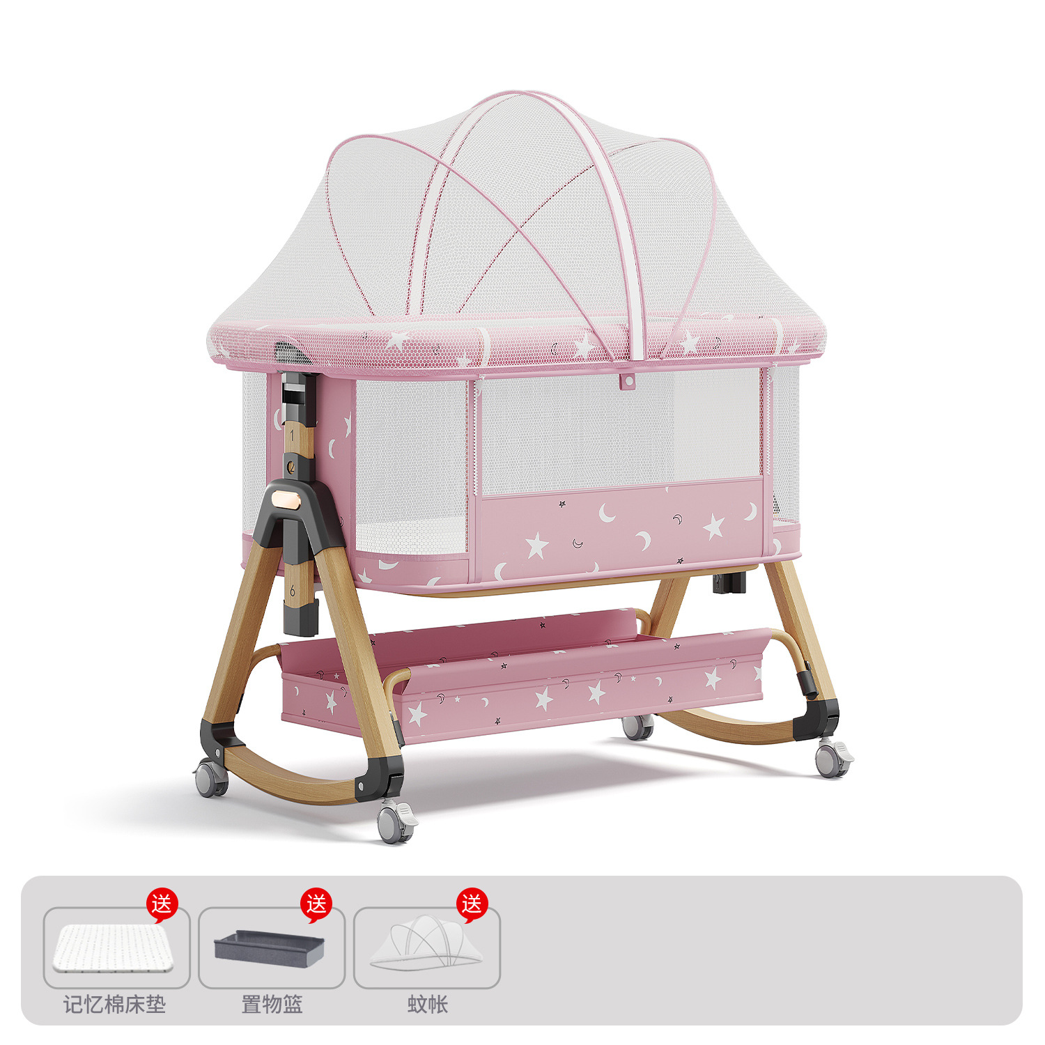 Cama para bebés, cama de cuna para recién nacidos, cama de empalme grande, cama móvil portátil plegable multifuncional 2 en 1