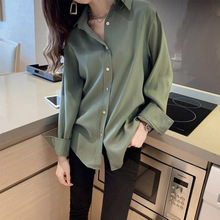 新款女装春装复古气质缎面白衬衫女长袖上衣长袖衬衣打底衫潮