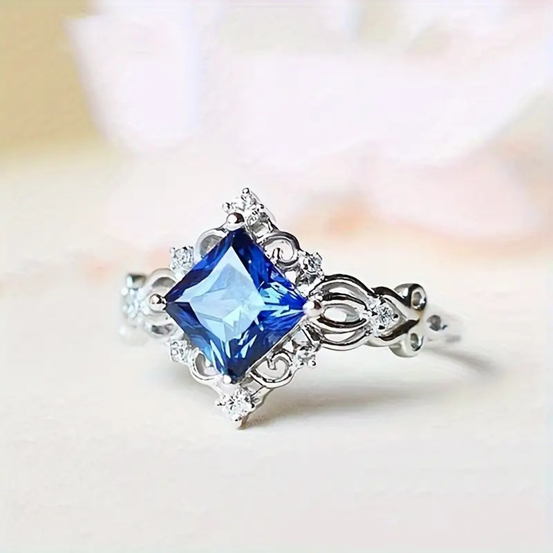 Xianghao Wish Hot-Selling Silver-Plated Ring with Blue Zircon, Fashionable and Exquisite Women's Holiday Pattern Ring Xianghao Wish Hot-Selling Silver-Plated Ring with Blue Zircon, Fashionable and Exquisite Women's Holiday Pattern Ring