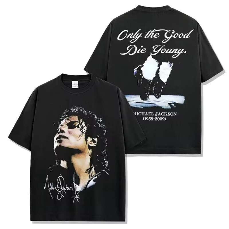 Pure Cotton Short-Sleeved T-Shirt for Men Michael Children's Clothing T-Shirt Music Retro Pure Cotton Rock Jackson Summer Millennium