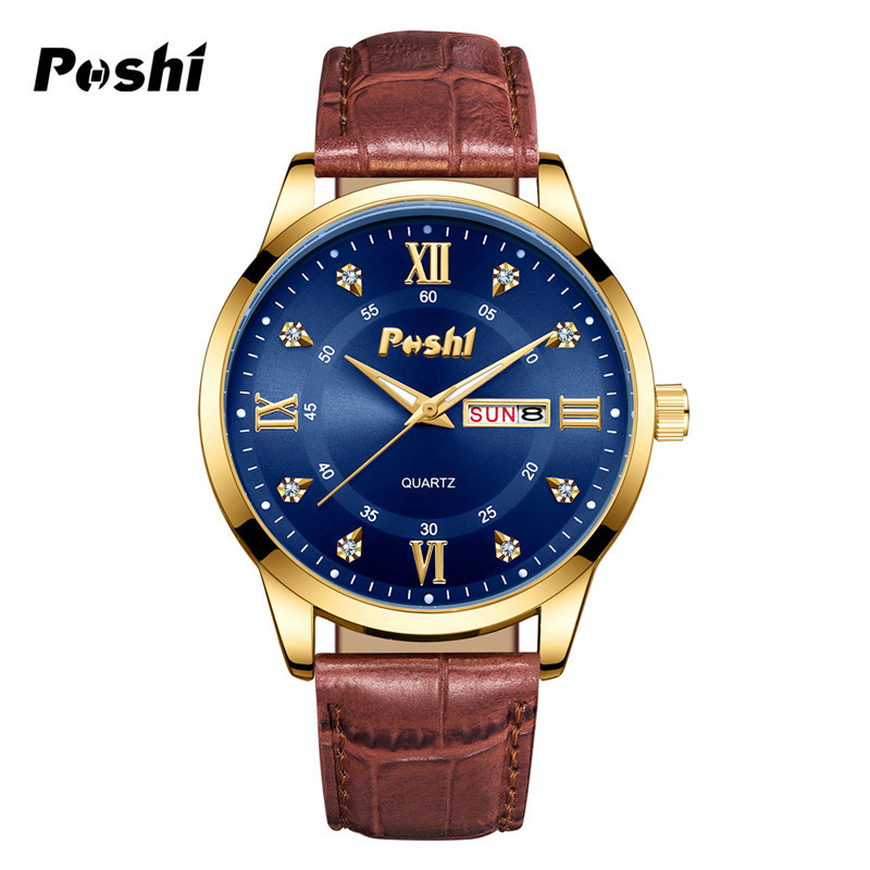 Comercio exterior transfronterizo hombres negocios reloj de cuarzo POSHI marca moda luminosa impermeable doble calendario reloj de mujer