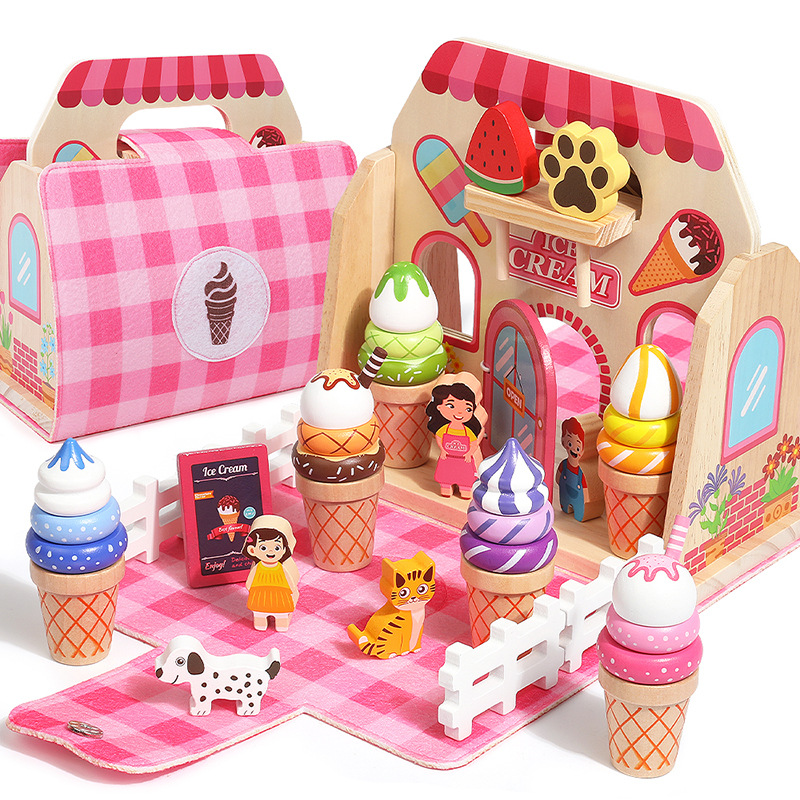 Transfronterizo de madera té de la tarde helado postres simulación set de té caja de mano juguetes de puzzle para niños pequeños