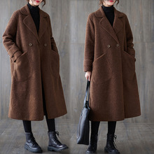冬季新款大衣女仿羊羔毛皮毛一体复古外套中长款颗粒绒加厚