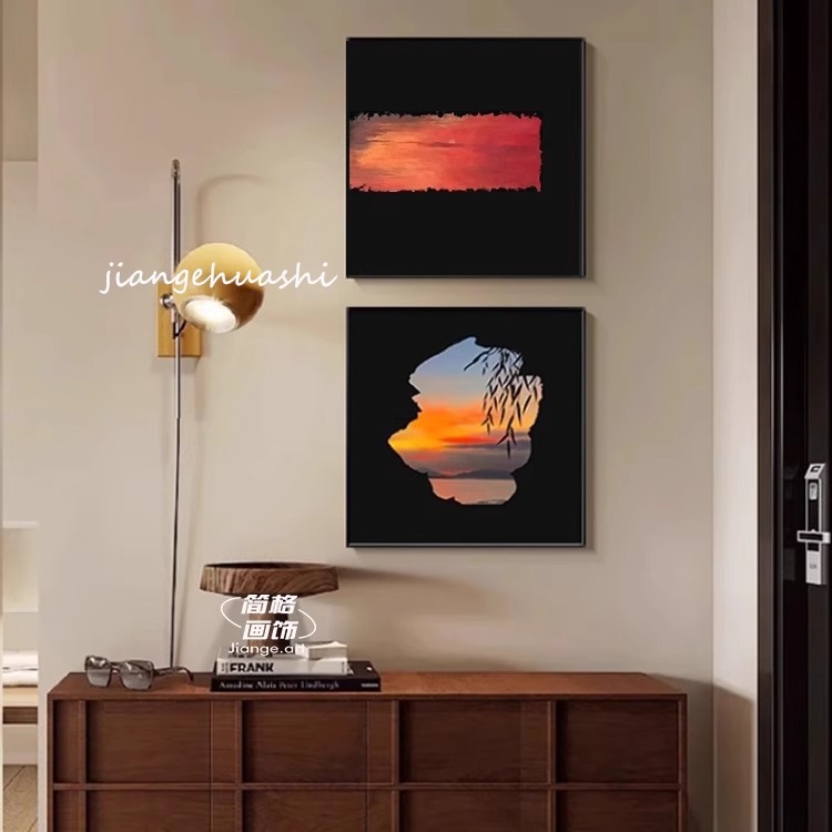 Sunset Atmosphere Hanging Painting Art Restaurant Decoration Painting Living Room B&B Restaurant Background Wall Mural Medieval Combination Painting