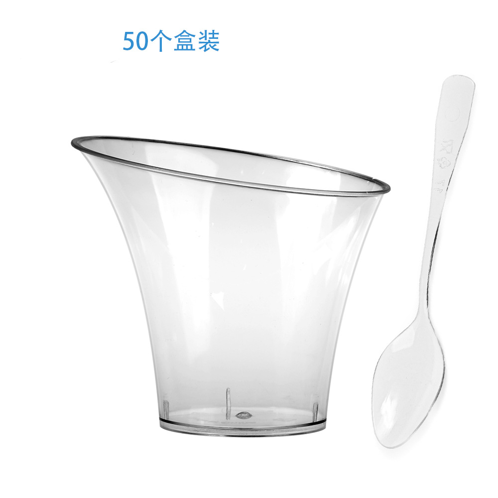 50 tazas con cuchara en caja redonda Copa oblicua altavoz taza de plástico mousse taza pudín taza una vez Amazon
