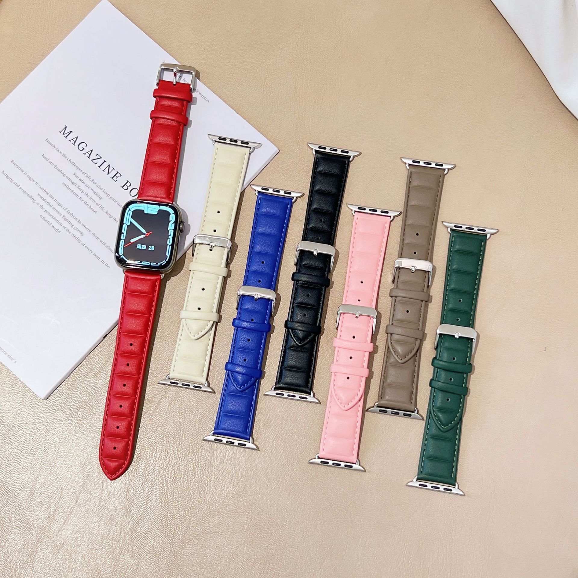 New airbag leather strap suitable for AppleWatch air vest first layer cowhide iwatch Apple strap