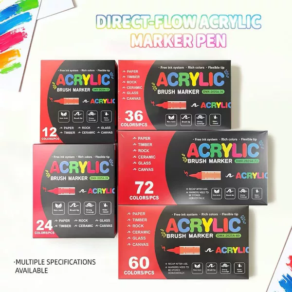 Cross-Border Direct Liquid Acrylic Marker Soft Tip DIY Graffiti Professional Brush 24 Colors 48 Colors Free Press Set