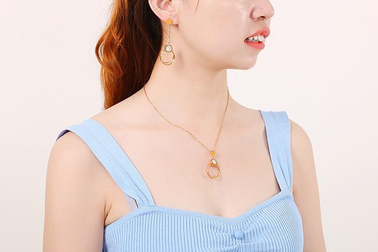 wholesale new style round multi-layer stainless steel necklace earring set Nihaojewelry