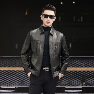Men's Lapel Leather Jacket Men's Spring and Autumn New Casual Motorcycle Leather Jacket Trendy Brand Wear