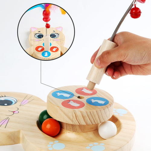Cross-border wooden pet cat turntable game solid wood turntable ball cat climbing frame toy