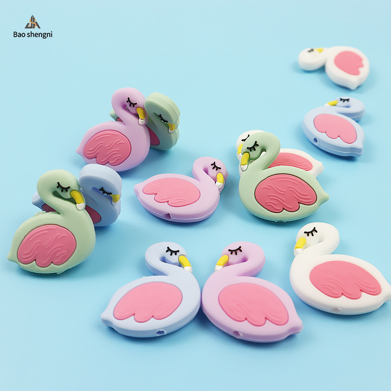 Venta directa de fábrica suministros para bebés silicona Flamingo DIY cuentas mordedor cuentas sueltas bebé chupete cadena Accesorios