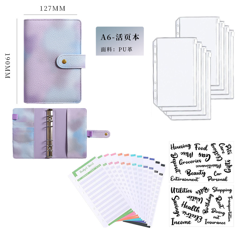 En stock transfronterizo A6 macaron cuaderno color mágico Etiqueta de papel de la perla PU libro de mano A7 libro de hojas sueltas libro de presupuesto en efectivo