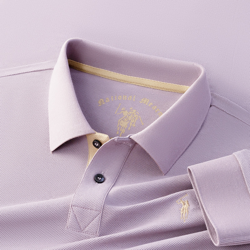 High-end brand 100% pure cotton men's long-sleeved T-shirt, breathable and soft for spring and autumn, business casual, father's polo shirt.