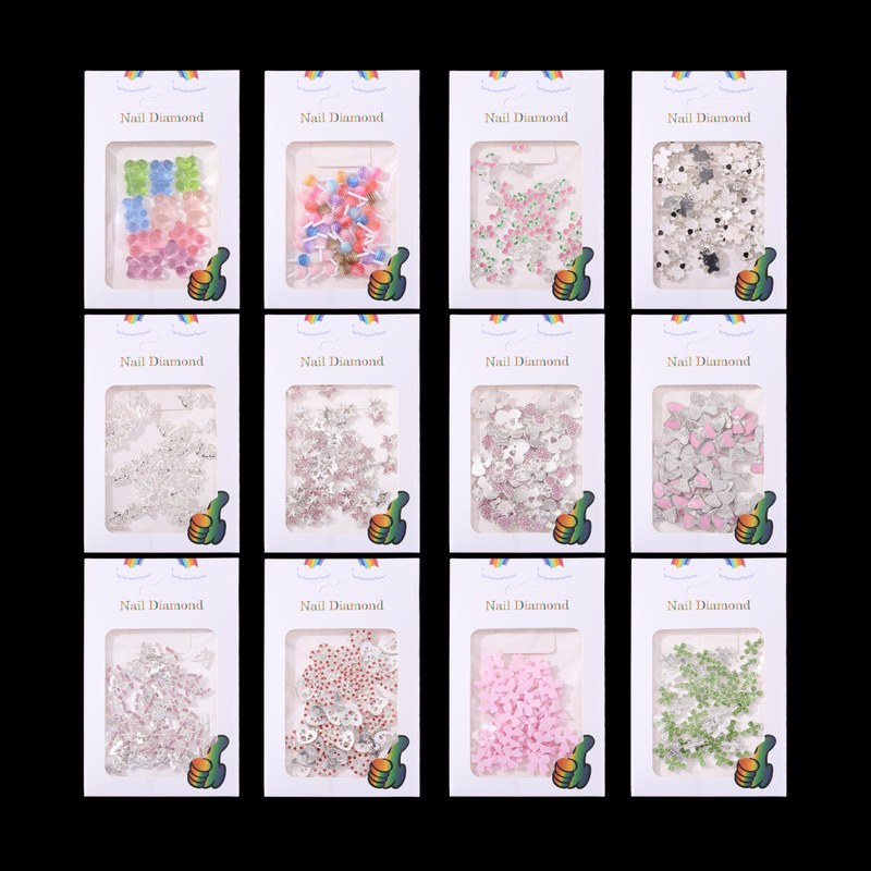 A Lot of Mixed Styles of Nail Art Jewelry Cardboard Packaging Hello Kitty Alloy Nail Decoration Cut Out Peach Heart Nail Art Accessories