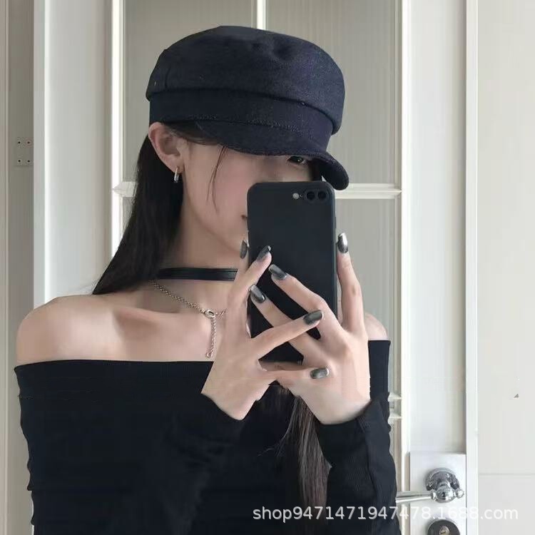 气质款深牛仔平顶八角帽子女夏复古百搭显脸小报童帽时尚画家帽潮|undefined