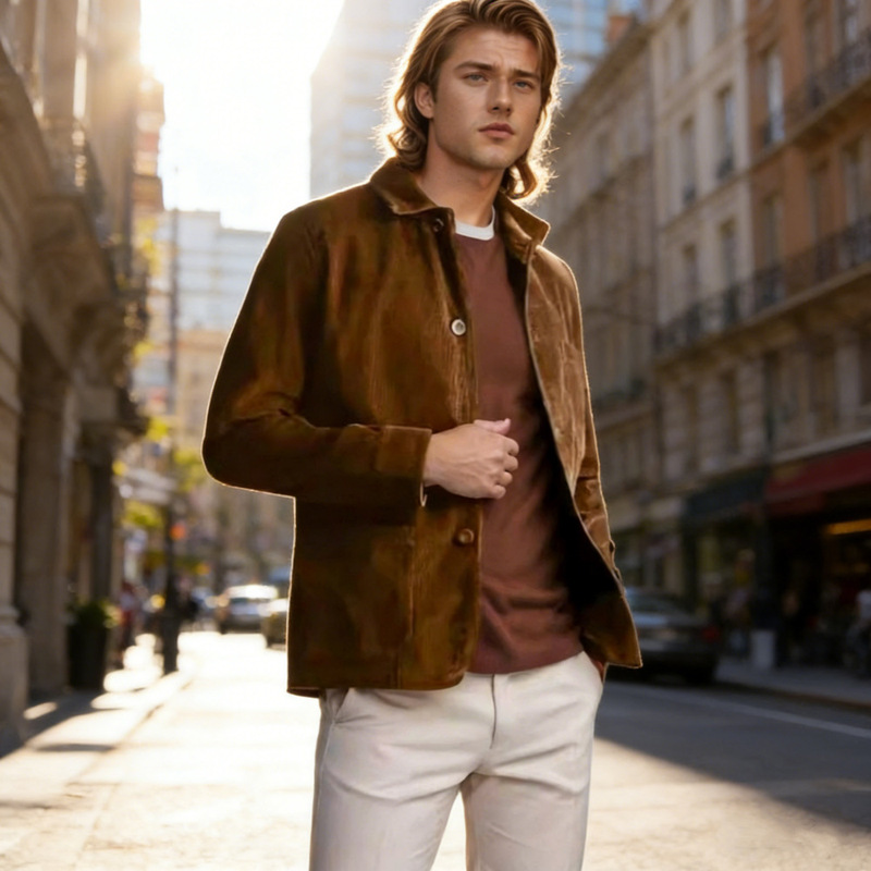 2025 New European and American Cross-Border Spring and Autumn Foreign Trade Fitted Men's Leather Velvet Casual Jacket Trench Coat with Multiple Pockets 2025 New European and American Cross-Border Spring and Autumn Foreign Trade Fitted Men's Leather Velvet Casual Jacket Trench Coat with Multiple Pockets