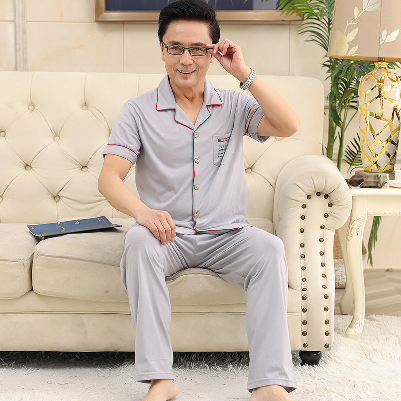 Verano de mediana edad y anciano papá 100% pijamas pantalones de algodón de manga corta de mediana edad cardigan traje