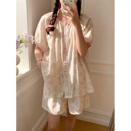 实拍2026睡衣女春夏新款韩系温柔碎花休闲舒适柔软套装家居服批发