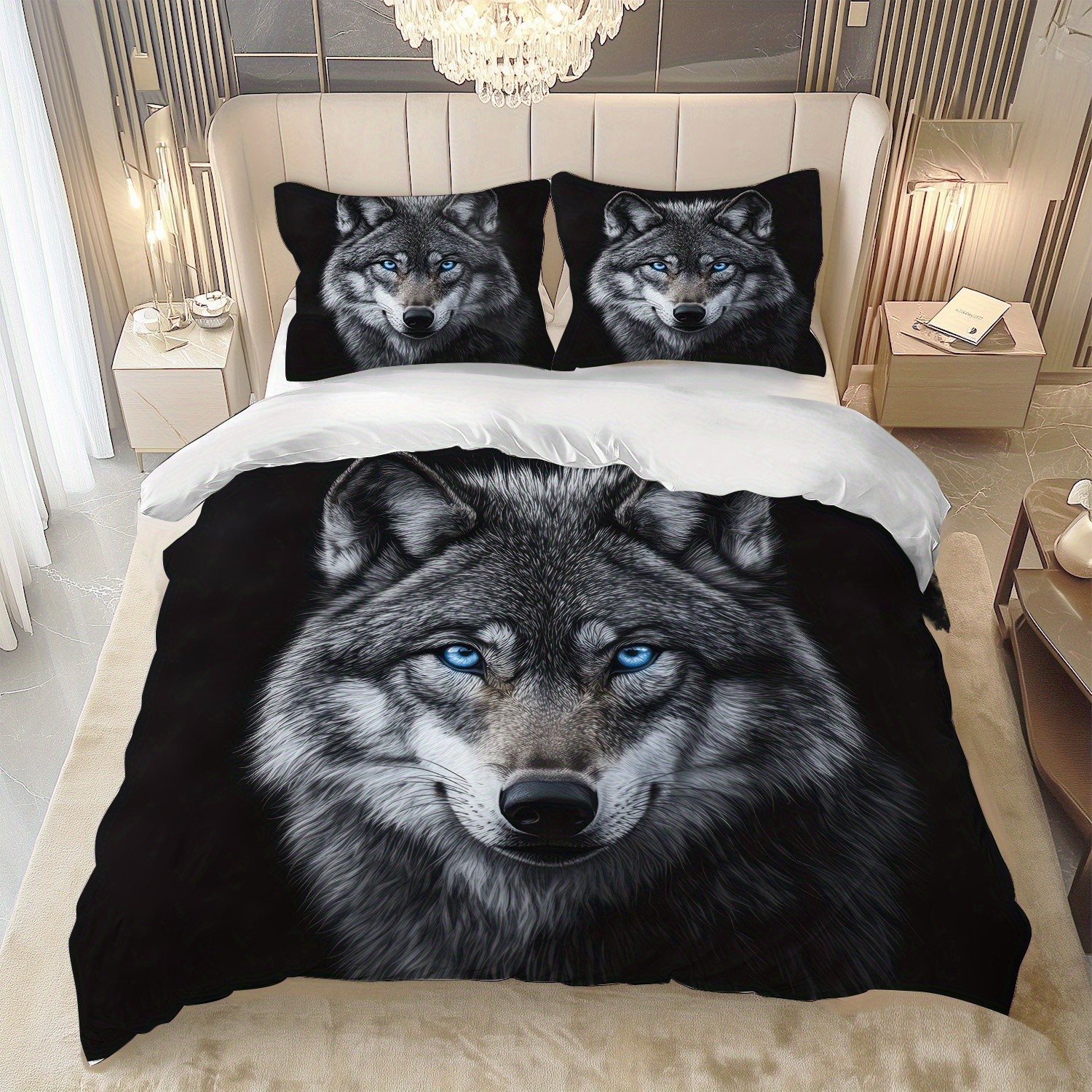 TEMU / JIT impresión digital abrasión edredón retrógrado wolf totem estilo nacional kit textil se puede diseñar