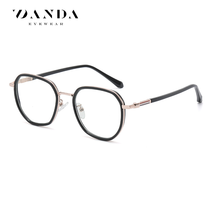 Suministro directo de fábrica gafas de celebridad de Internet Marco de moda de mujer gafas lisas multilaterales TJ829 pegamento dorado mezclado gafas de luz anti-azul