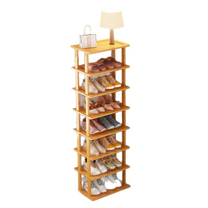 Zapatero estrecho, artefacto de almacenamiento para puerta de casa simple, ahorro de espacio, zapatero de bambú económico multicapa para casas de alquiler