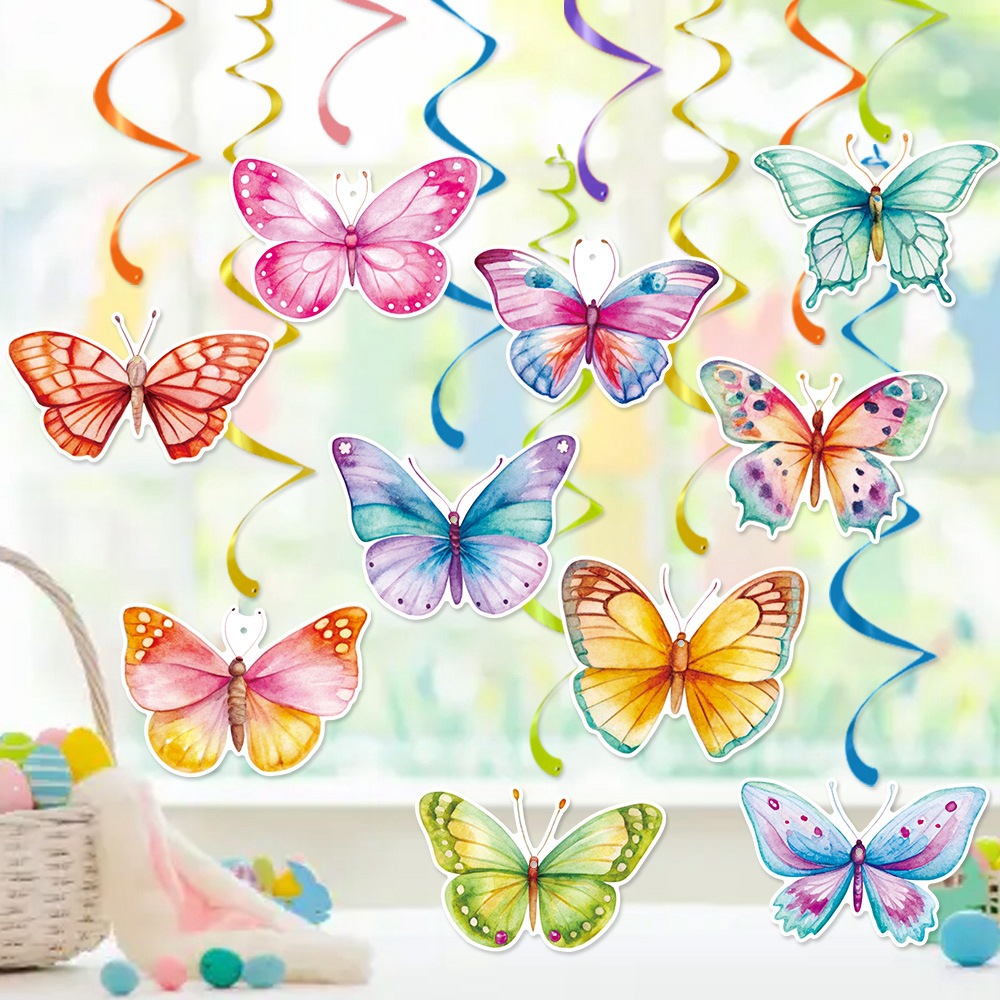 Nuevos productos transfronterizos mariposa espiral decoración de primavera acuarela mariposa primavera cumpleaños espiral decoración colgante