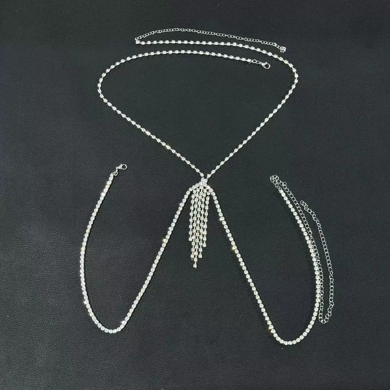 Браслет-цепь с rhinestones по телу, модная цепочка на ключице и груди, металлический сплав, серебристый или золотистый