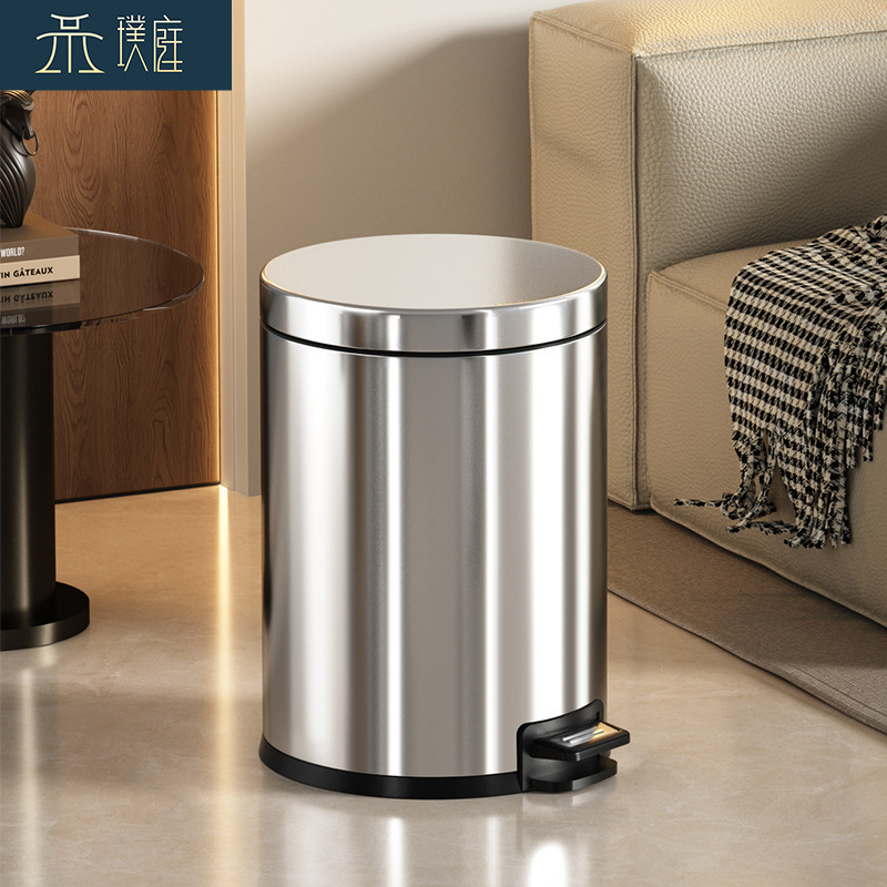 Stainless Steel Trash Can for Home Use, Luxury High-End Hotel, Bathroom, Kitchen, Bedroom, Foot-Operated with Lid, Cross-Border Stainless Steel Trash Can for Home Use, Luxury High-End Hotel, Bathroom, Kitchen, Bedroom, Foot-Operated with Lid, Cross-Border