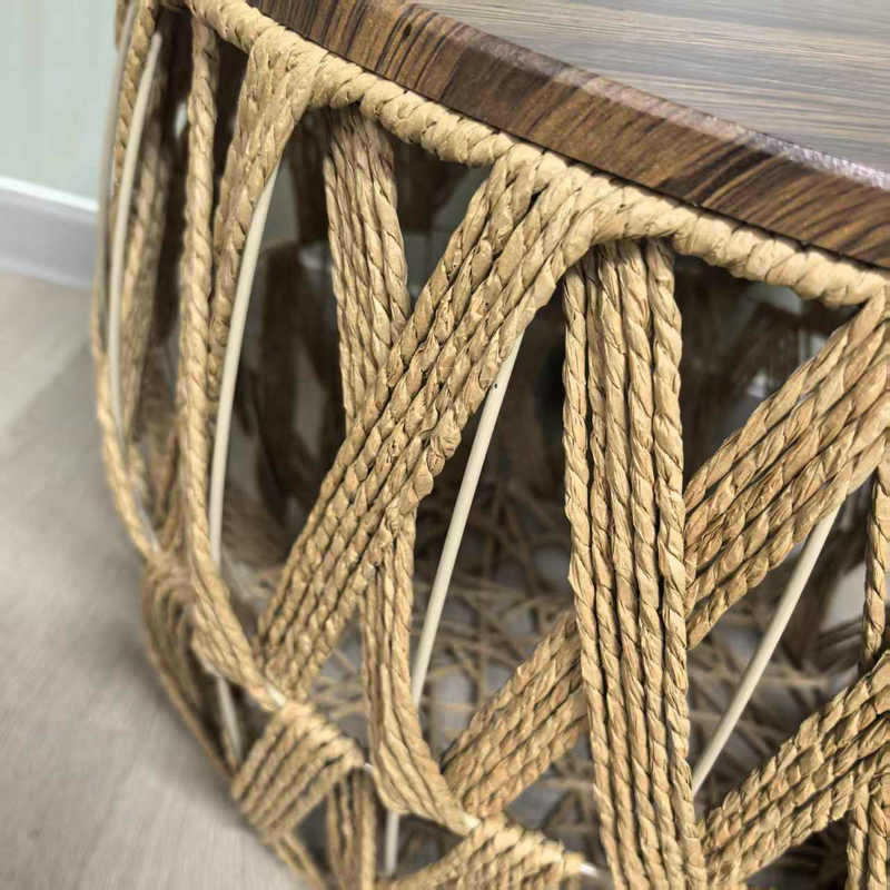 Mesa de tejido de madera transfronteriza mesa de té de caña sala de estar mesa de té balcón fábrica de mesa de tejido de paja al por mayor