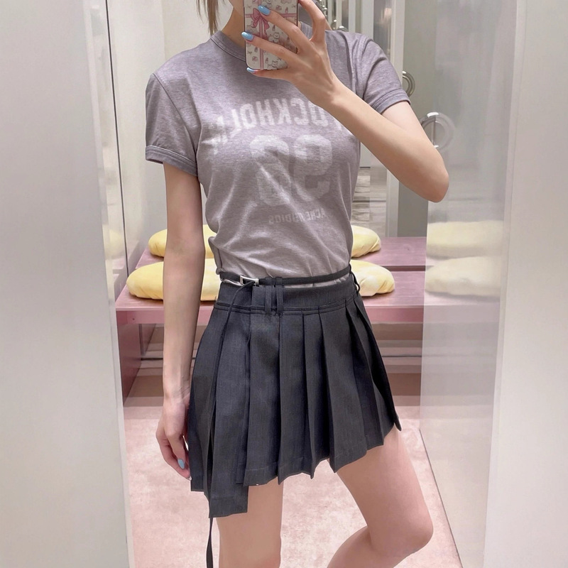 南油25新品复古做旧数字印花渐变修身短袖渐变工艺修身96T恤女|undefined