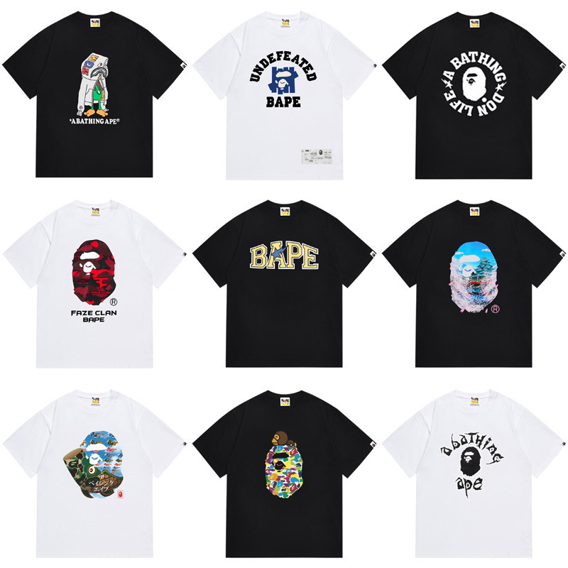 Trendy Brand Cross-Border Wholesale Supply Foreign Trade Dropshipping 260g Heavyweight Bape Ape Head Shark Short-Sleeve T-Shirt 25